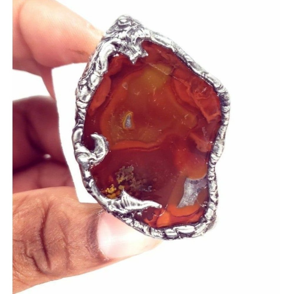 Red Agate Statement Ring - image 1